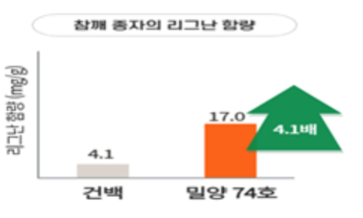 '밀양74호' 참깨 '건백' 종자의 리그난 함량 비교. 농촌진흥청 제공