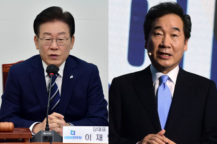더불어민주당 이재명 대표(왼쪽), 이낙연 전 대표. 윤창원 기자·연합뉴스