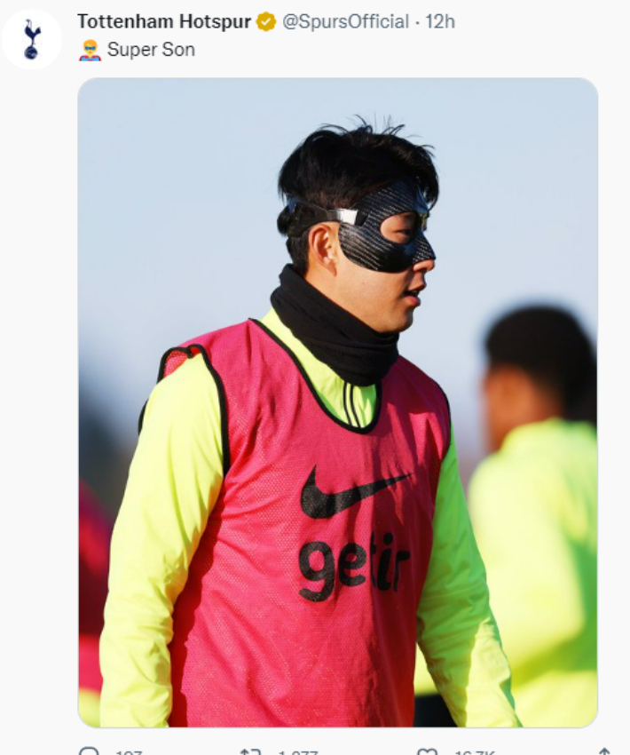 토트넘 공식 트위터에 공개된 손흥민의 훈련 모습. 토트넘 트위터 캡처