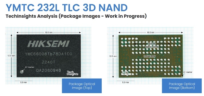 중국 YMTC의 232단 3D 낸드플래시. 테크인사이츠 제공