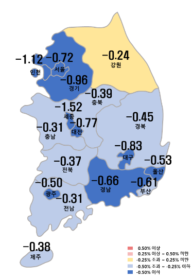 시도별 아파트 매매가격지수 변동률. 한국부동산원 제공