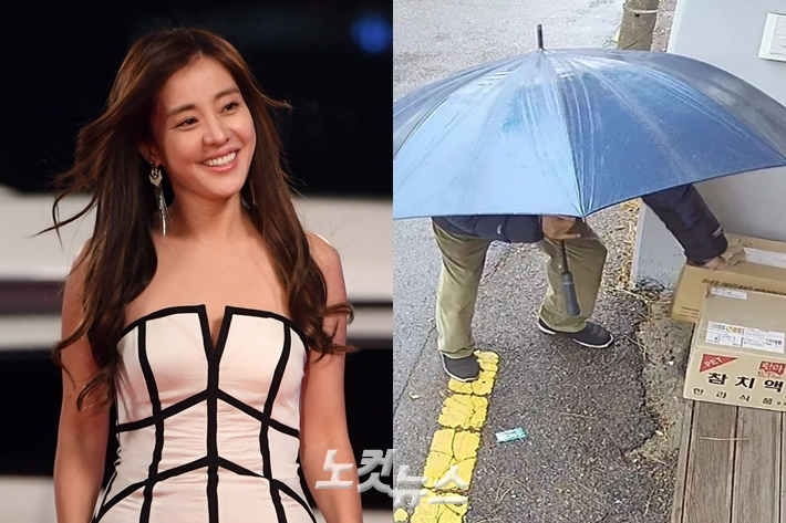 왼쪽부터 배우 박은혜. 오른쪽은 박은혜가 인스타그램에 올린 CCTV 화면. 황진환 기자/박은혜 인스타그램