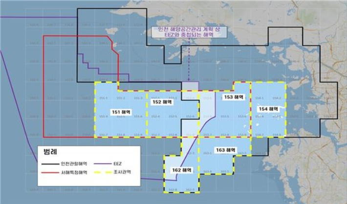 입지 조사 대상 해역(노란색 점선). 인천시 제공