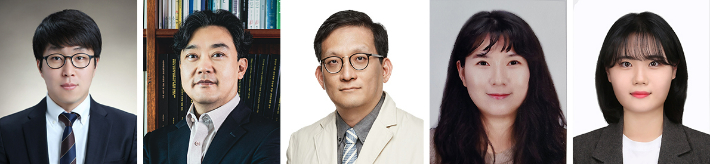 왼쪽부터 영남대 김창섭 교수, 포스텍 차형준 교수, 가톨릭대 이동건 교수, 영남대 이애설, 김수민 연구원. 영남대학교 제공 