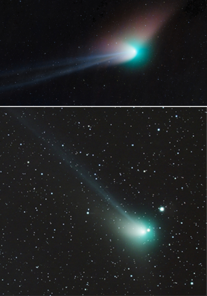 (위)지난달 28일 강원도 인제군에서 촬영한 ZTF 혜성. (아래)지난달 19일 전라북도 장수군에서 촬영된 ZTF 혜성. 이시우 씨·염범석 씨 제공