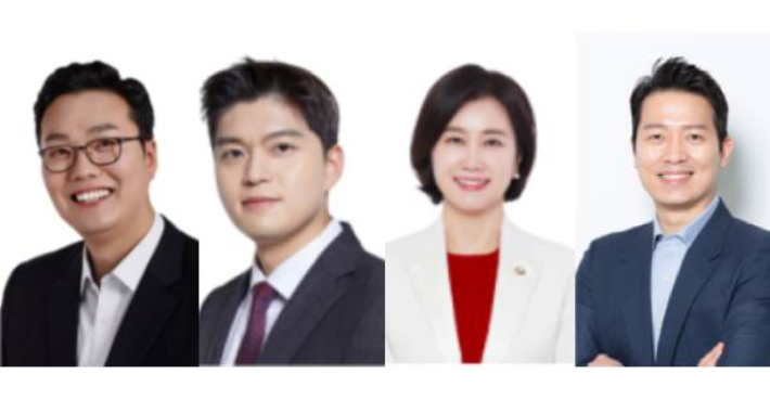 왼쪽부터 천하람 당대표 후보, 최고위원 경선의 김용태·허은아 후보, 청년최고위원 이기인 후보. 연합뉴스