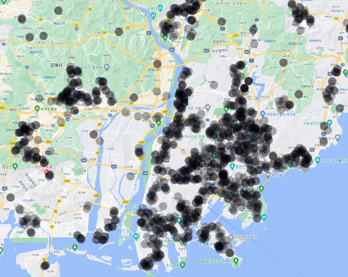 경남 김해와 부산. 송승민 기자·구글 제공