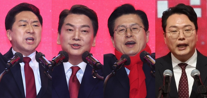 왼쪽부터 국민의힘 김기현, 안철수, 황교안, 천하람 당대표 후보. 연합뉴스