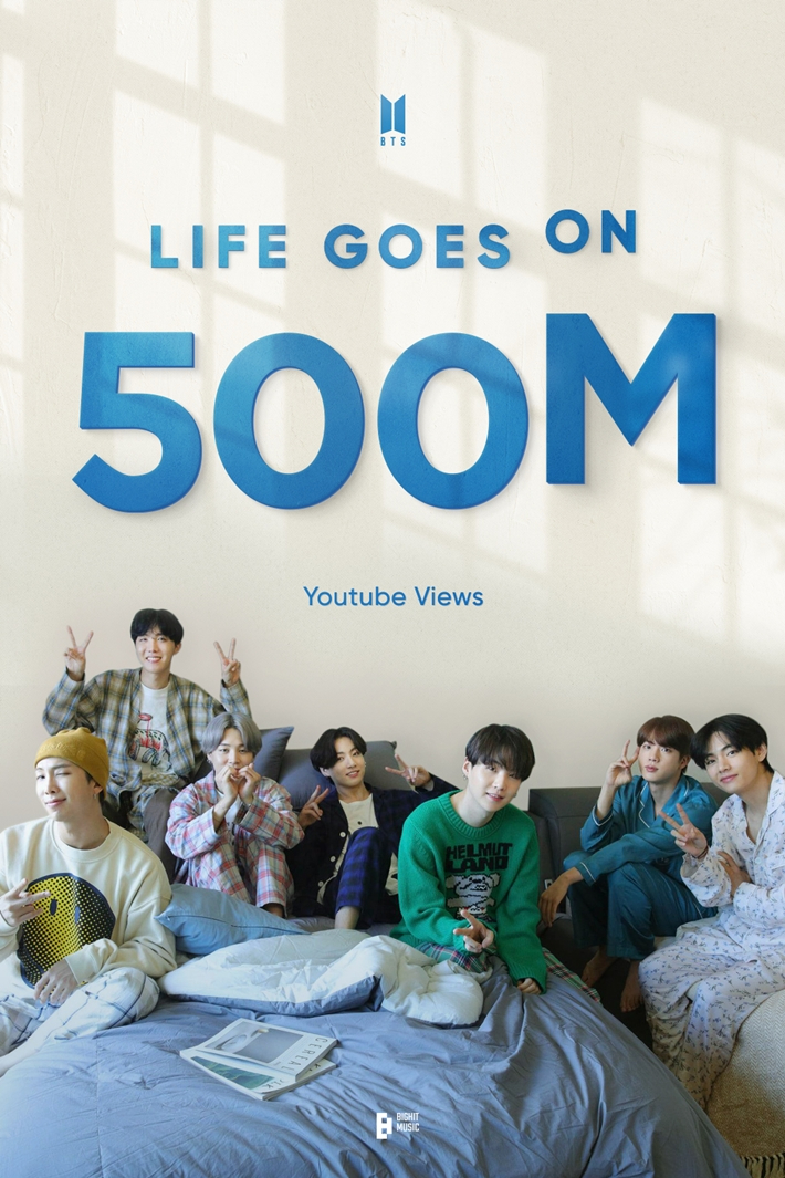 방탄소년단이 2020년 11월 발매한 '라이프 고즈 온'의 뮤직비디오 유튜브 조회수가 25일 기준 5억 뷰를 넘겼다. 빅히트 뮤직 제공