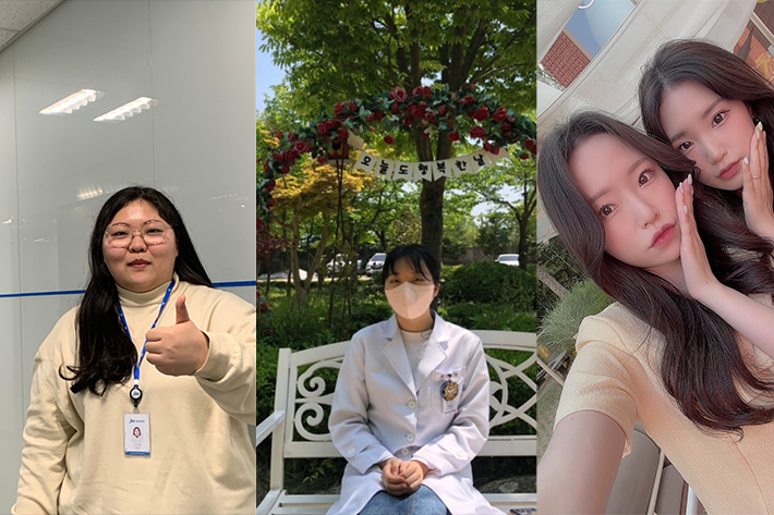 취업난을 이겨내고 취업에 성공한 전문대학 졸업생 왼쪽부터 이민정 씨, 박윤아 씨, 김채령·김채린 씨. 한국전문대학교육협의회