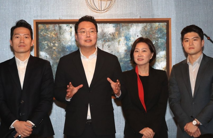 왼쪽부터 이기인 청년최고위원 후보, 천하람 당대표 후보, 허은아 최고위원 후보, 김용태 최고위원 후보. 연합뉴스