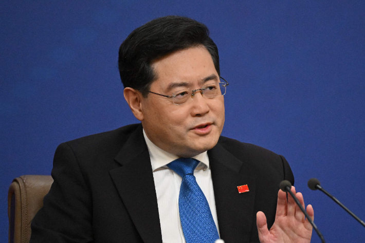 발언하는 친강 중국 외교부장. 연합뉴스