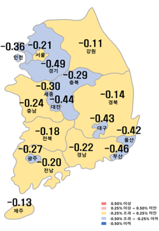 3월 첫째 주 시도별 아파트 매매가격지수 변동률. 한국부동산원 제공