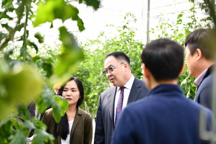 몽골 날라이흐구 방문단 농장 견학. 논산시 제공