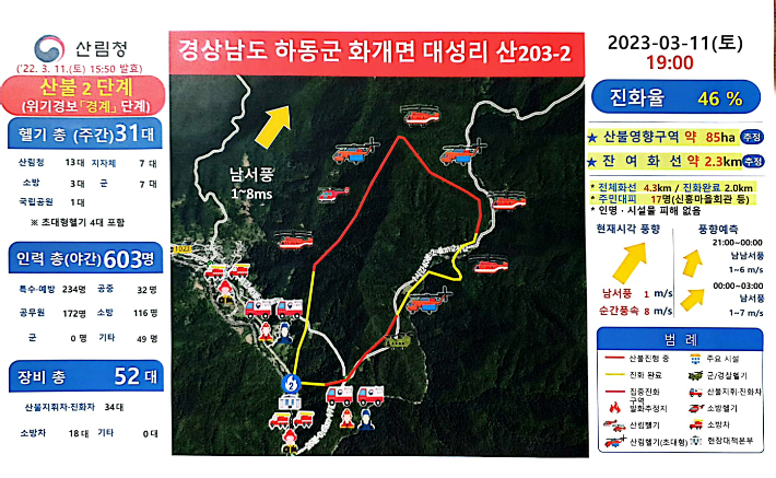 하동 산불 작전도. 산림청 제공