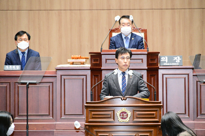 박필순 광주광역시의원 5분 발언 모습. 광주광역시의회 제공