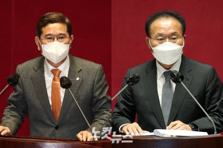 왼쪽부터 국민의힘 김학용 의원, 윤재옥 의원. 윤창원 기자