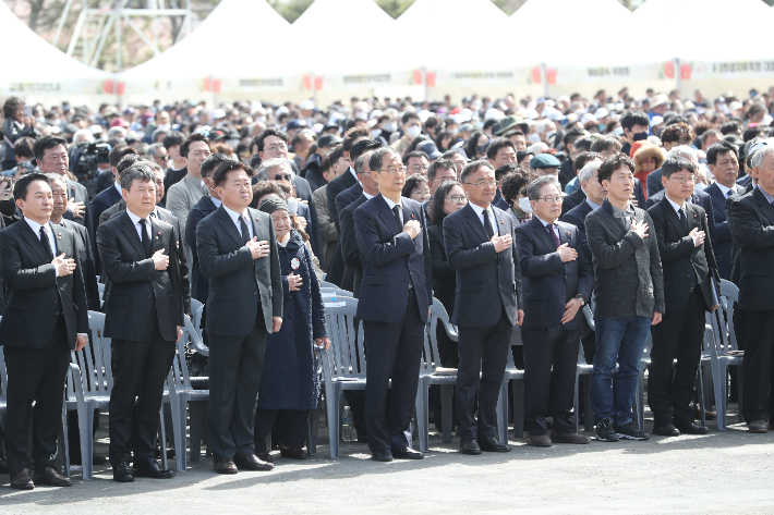 제주시 봉개동 제주4.3평화공원에서 3일 열린 제75주년 제주4.3 희생자 추념식에 윤석열 대통령과 김기현 국민의힘 대표 등은 참석하지 않았다. 제주도 제공