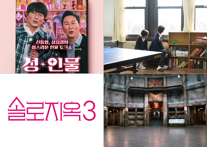 (사진 왼쪽 위부터 시계 방향으로) 올해 공개 예정인 넷플릭스 예능 '성+인물' '19/20' '데블스 플랜' '솔로지옥 3' 스틸컷. 넷플릭스 제공