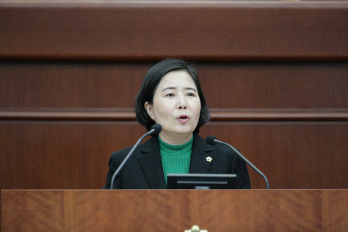 전북도의회 이수진 의원(국민의힘 비례)이 10일 5분 자유발언을 하고 있다. 전북도의회 제공