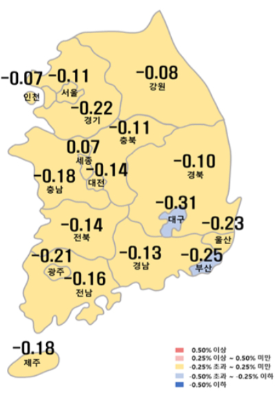 4월 둘째 주 시도별 아파트 매매가격지수 변동률. 부동산원 제공 