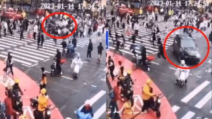 지난 1월 11일 중국에서 20대 운전자가 BMW를 몰고 횡단보도를 질주해 행인들을 들이받았다. 웨이보 영상 캡처