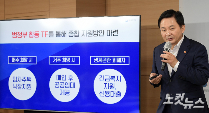 원희룡 국토교통부 장관이 정부서울청사에서 전세 사기 피해자 지원방안을 발표하고 있다. 박종민 기자
