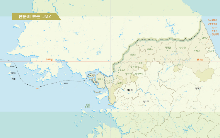 답사 구간인 남측 비무장지대(DMZ) 지도 삽화. 사월의책 제공 