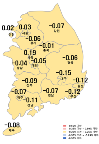 5월 넷째 주 시도별 아파트 매매가격지수 변동률. 부동산원 제공