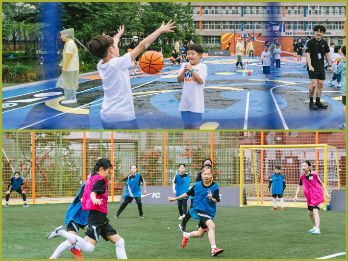 '모두의 운동장'에 설치된 농구장(사진 위)와 풋살장. 서울시 평생교육진흥원 제공