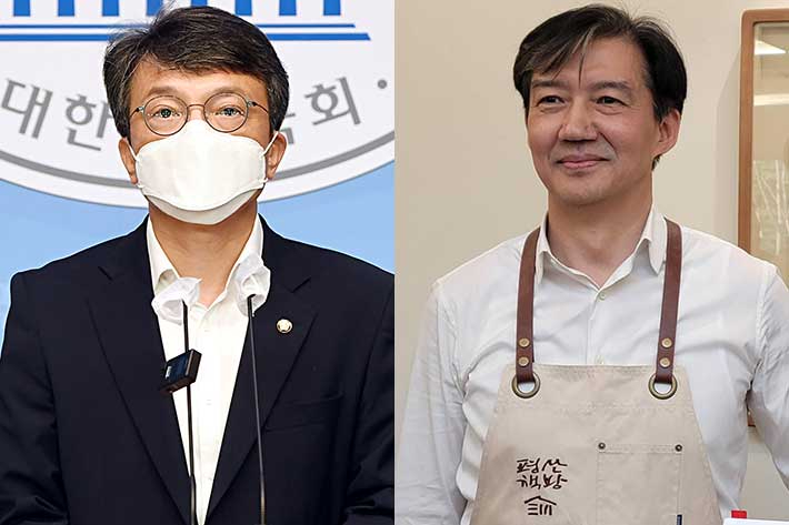 더불어민주당 김의겸 의원(왼쪽), 조국 전 법무부 장관. 연합뉴스