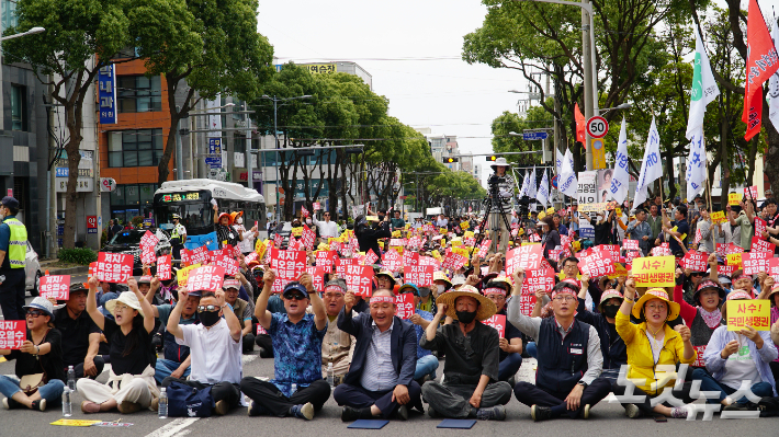 일본 정부 규탄 집회 모습. 고상현 기자