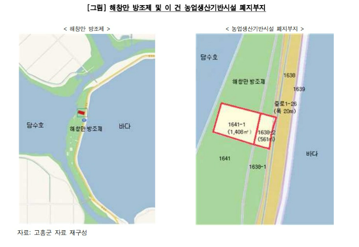 고흥 해창만 방조제 및 농업생산 기반시설 폐지 부지. 감사원 제공