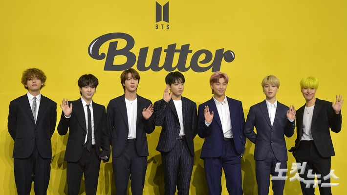두 번째 영어 디지털 싱글 '버터' 발매 기념 기자간담회 당시 방탄소년단. 박종민 기자