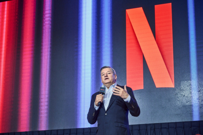 넷플릭스 공동 CEO 테드 서랜도스가 22일 서울 포시즌스호텔에서 열린 '넷플릭스와 한국 콘텐츠 이야기' 간담회에서 발언하고 있다. 넷플릭스 제공