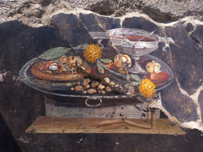 폼페이 유적에서 발견된 '피자의 조상'으로 보이는 벽화. 폼페이 고고학 공원 홈페이지 캡처
