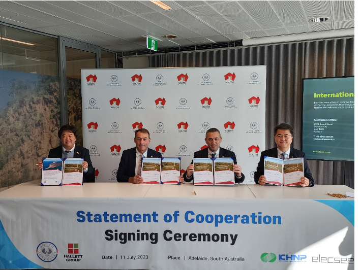 한수원이 11일 그린시멘트 프로젝트 참여를 위해 남호주 주정부 등과 양해각서 및 수소사업 협력 성명서를 체결했다. 한수원 제공