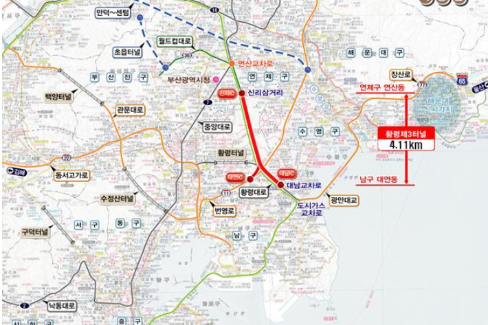 부산 황령3터널 도로개설사업이 2025년 하반기에 착공할 예정이다.  부산시 제공