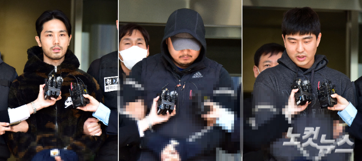 '강남 납치·살해 사건'의 피의자로 구속된 이경우(36), 황대한(36), 연지호(30). 윤창원 기자