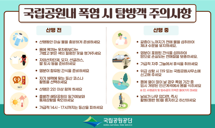 국립공원내 폭염 시 탐방객 주의사항. 무등산국립공원공단동부사무소 제공