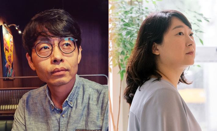 제41회 신동엽문학상 수상자인 시인 이동우(왼쪽), 소설가 이주혜. 창비 제공 