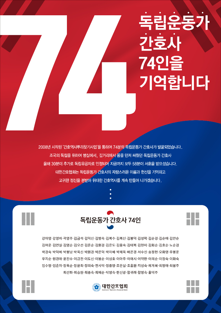 간협, 독립운동가 간호사 74인을 기억하겠습니다 캠페인 전개. 대한간호협회 제공 