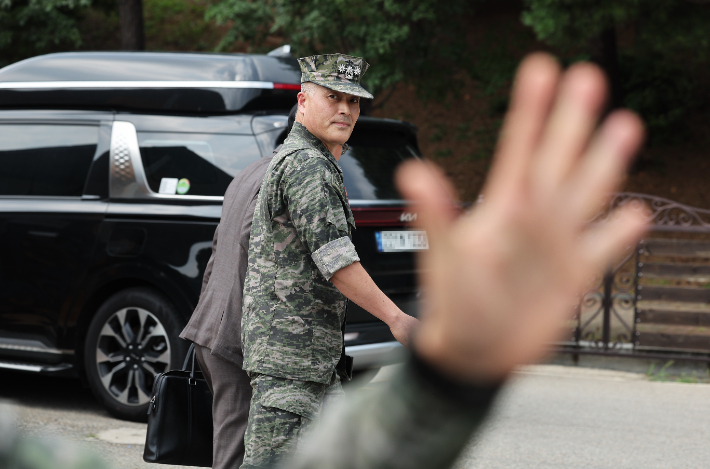 징계위원회 출석하는 박정훈 전 해병대 수사단장. 연합뉴스 