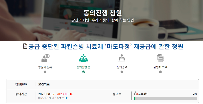 25일 마도파정 재공급을 촉구하는 국민청원이 진행 중이다. 국민동의청원 화면 캡처