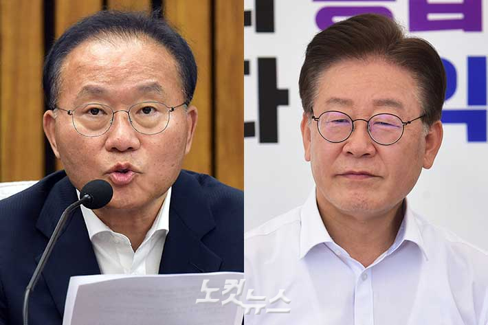 국민의힘 윤재옥 원내대표(왼쪽), 단식중인 더불어민주당 이재명 대표. 윤창원 기자