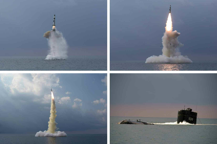 KN-23 '북한판 이스칸데르' 계열 SLBM '화성-11ㅅ형'의 2021년 발사 모습. 연합뉴스