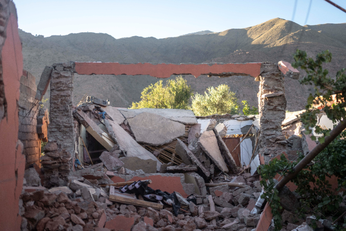 9일(현지시간) 지진으로 무너져내린 모로코 마라케시 인근 마을 주택의 모습. 연합뉴스