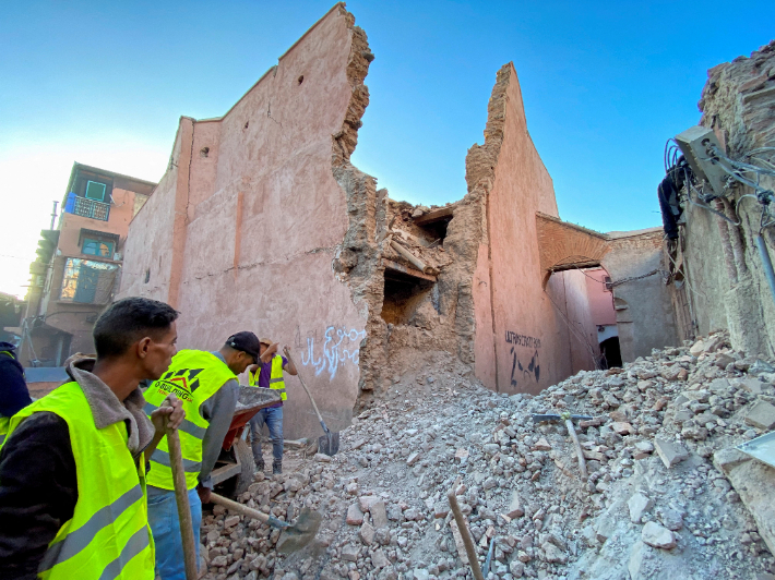 지진에 속절없이 무너진 모로코 마라케시 건물. 연합뉴스