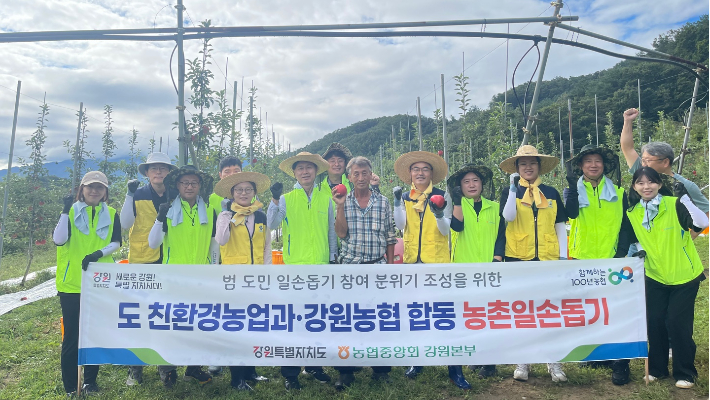 강원특별자치도청과 농협중앙회 강원본부 합동 농촌일손돕기 및 마을 환경정비 활동. 농협중앙회 강원본부 제공