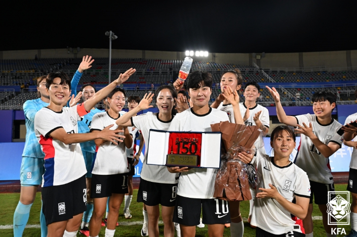 지소연 A매치 150경기 출전 세리머니. 대한축구협회